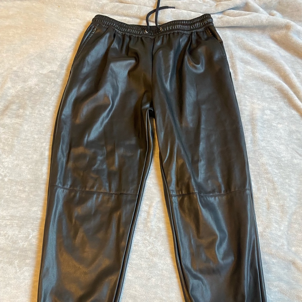 Women’s Zara faux leather joggers with drawstring waistband